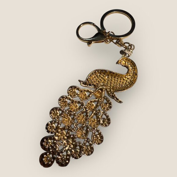 Rhinestone Peacock Keychain Keyring Bag Charm With Lobster Clasp - Picture 2 of 3